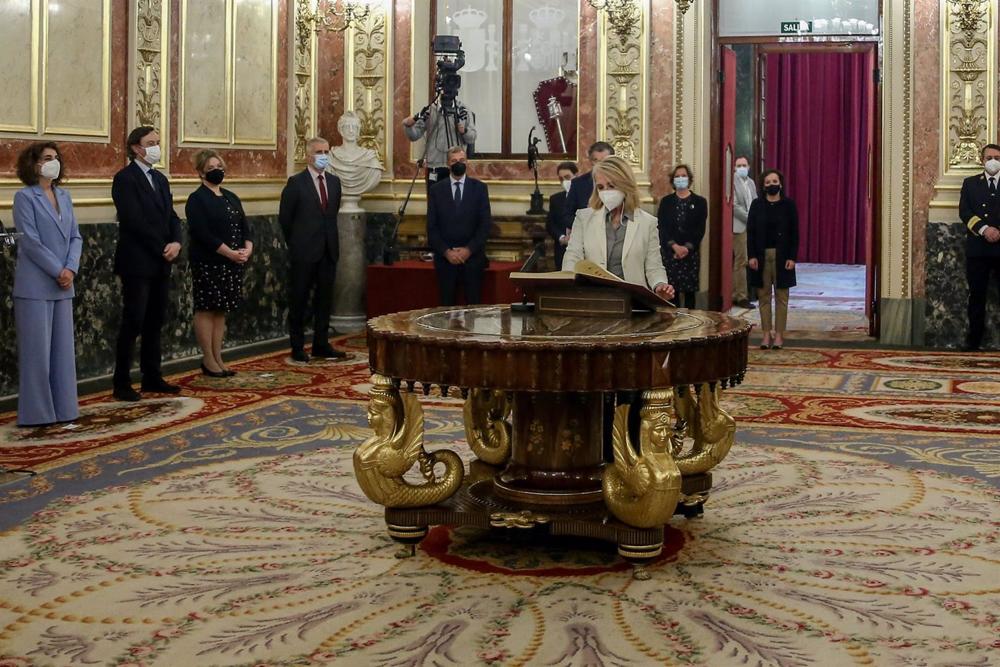 La presidenta interina del Consejo de Administración de la Corporación RTVE, Elena Sánchez, en la Comisión Mixta de Control Parlamentario de la Corporación RTVE y sus Sociedades, en el Congreso La