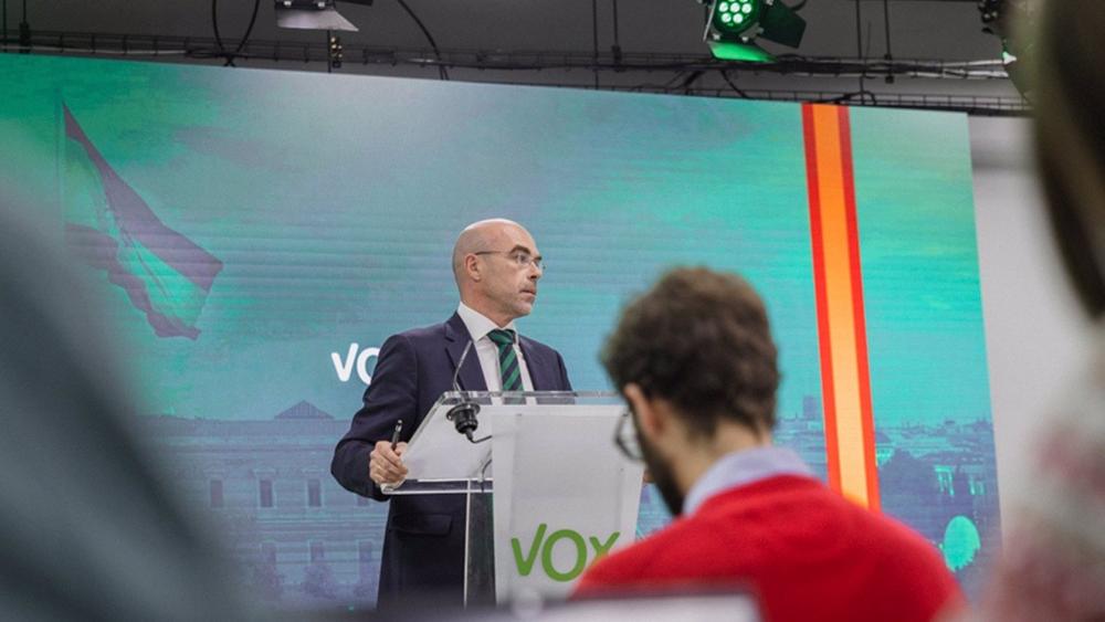 El vicepresidente de Vox Jorge Buxadé en rueda de prensa El