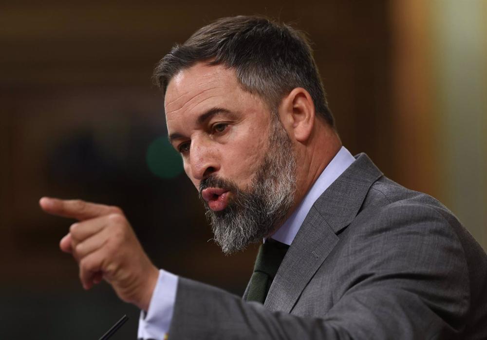 El líder de Vox, Santiago Abascal, interviene durante una sesión plenaria en el Congreso de los Diputados. El