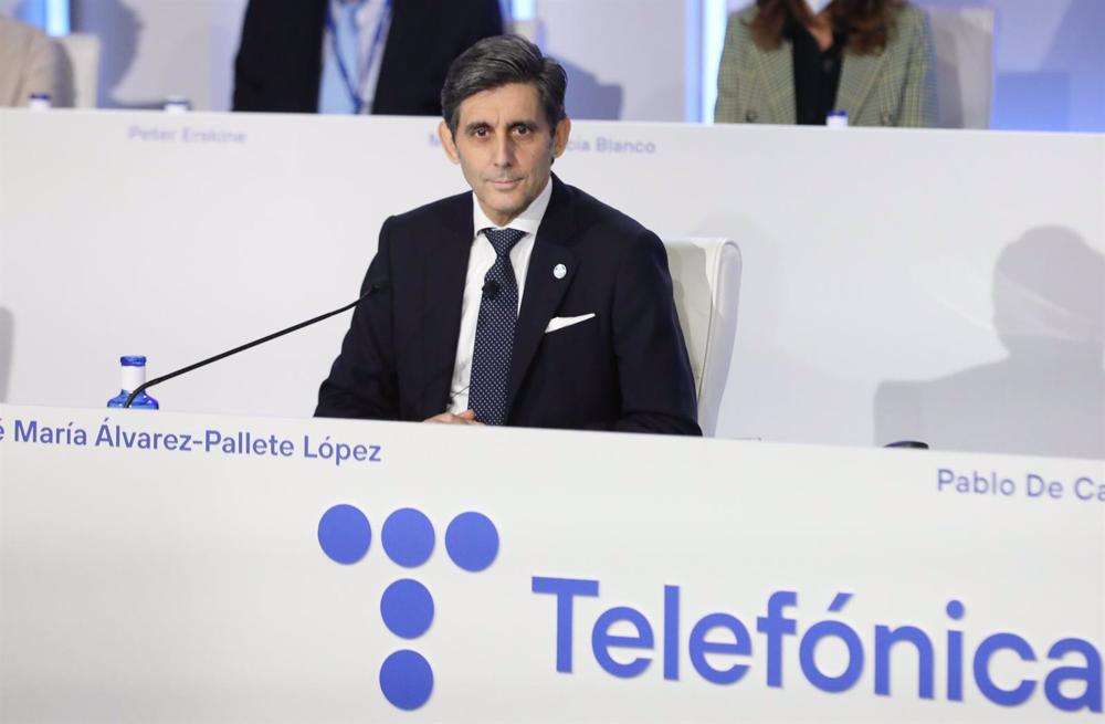 Archivo - El presidente de Telefónica, José María Álvarez-Pallete, durante la Junta General de Accionistas de Telefónica S.A., en el Edificio Central del Distrito Telefónica, a 8 de abril de 2022, en Madrid (España). Archivo