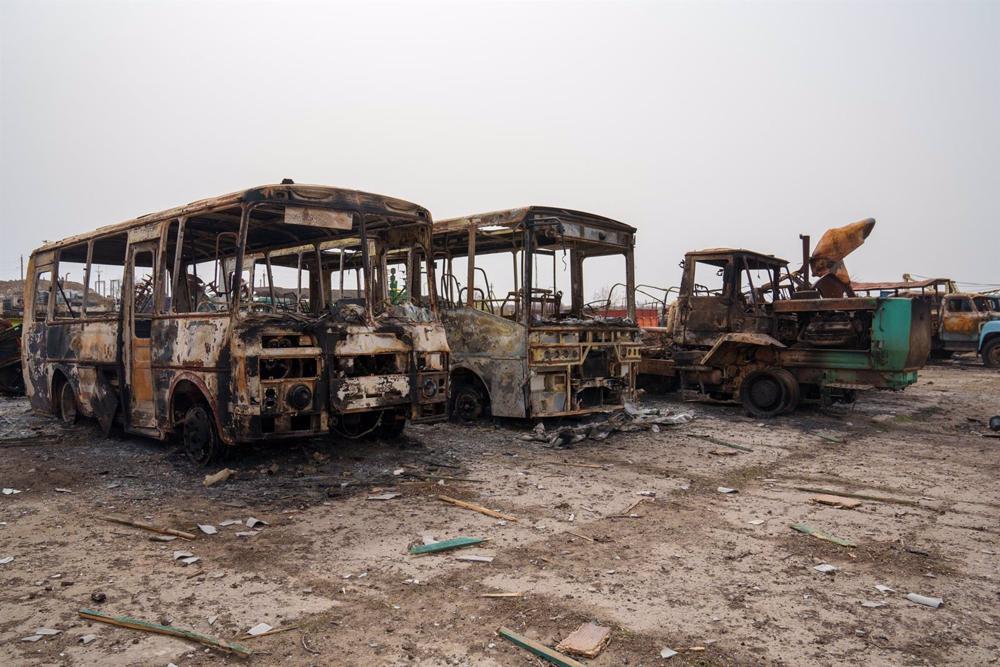 Archiv - Die ukrainische Stadt Prybuzke in der Region Cherson in der Ukraine nach Kämpfen zwischen russischen und ukrainischen Truppen im Rahmen der Invasion des Landes. Archiv