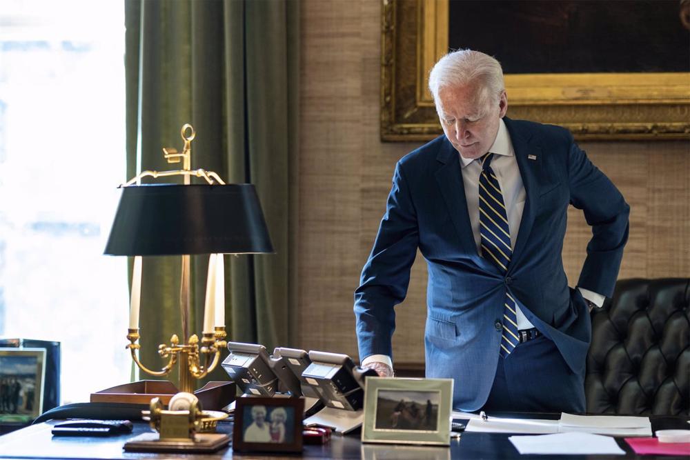 File - U.S. President Joe Biden, in a telephone conversation File
