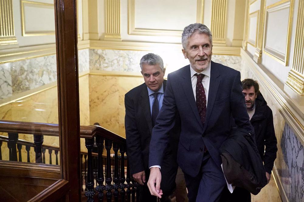 El ministro del Interior, Fernando Grande-Marlaska, a su llegada para comparecer a puerta cerrada en el Congreso de los Diputados El