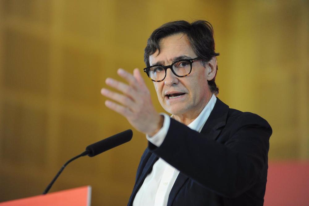 El primer secretario del PSC, Salvador Illa, interviene en el acto de proclamación del nuevo cargo de Jaume Collboni, a 5 de noviembre de 2022, en Barcelona, Catalunya, (España). Con esta proclamación se cierra definitivamente el debate sobre la candidatu El