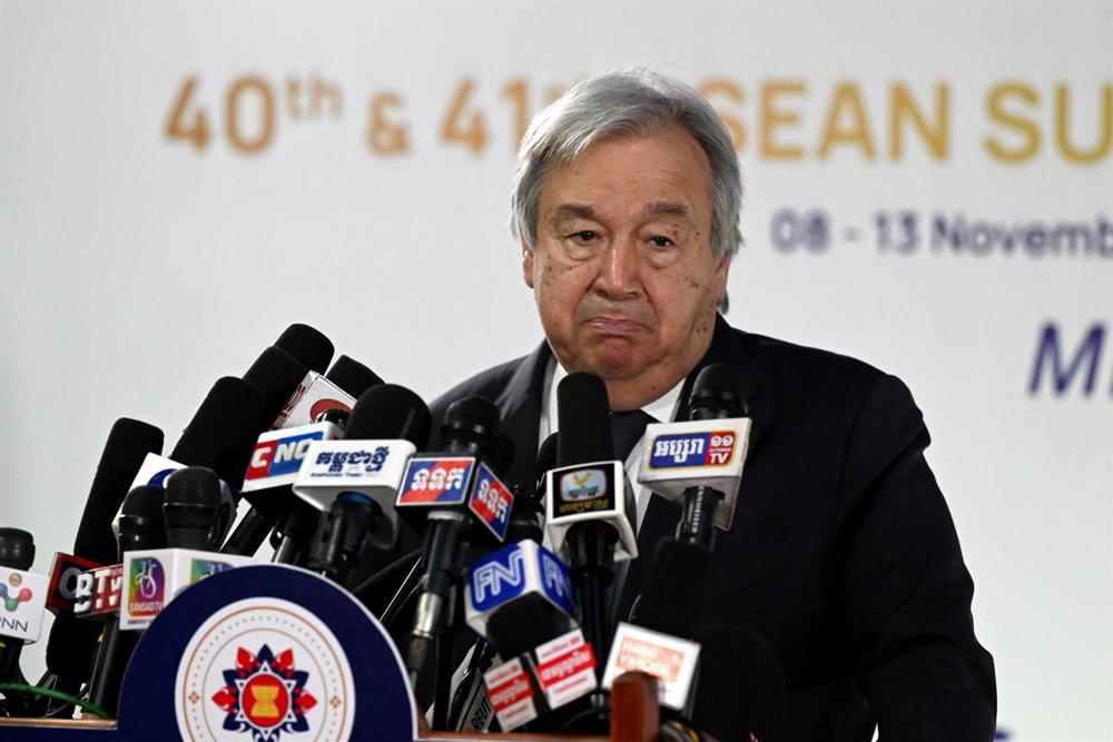 UN-Generalsekretär António Guterres bei einer Pressekonferenz während des ASEAN-Treffens in Kambodscha. UN-Generalsekretär