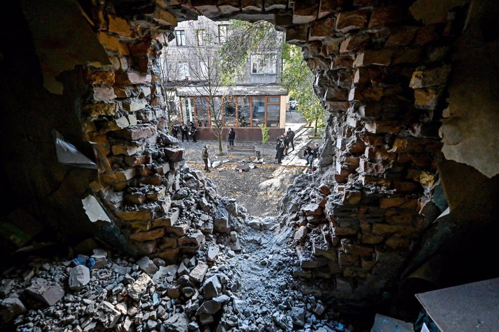 Destroyed building in Zaporiyia, Ukraine Destroyed