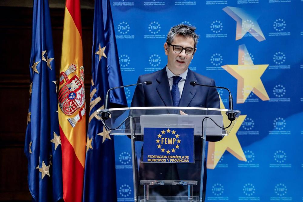 El Ministro de la Presidencia, Relaciones con las Cortes y Memoria Democrática, Felix Bolaños, durante una rueda de prensa. El