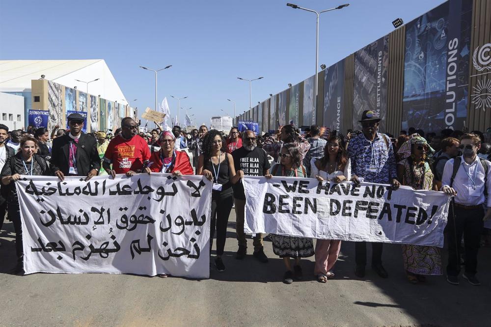 A march in support of Egyptian activist Alaa Abdelfatah in Sharm El Sheikh, Egypt. A