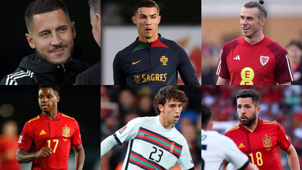 Los futbolistas Eden Hazard, Cristiano Ronaldo, Gareth Bale, Ansu Fati, Joao Félix y Jordi Alba. Los