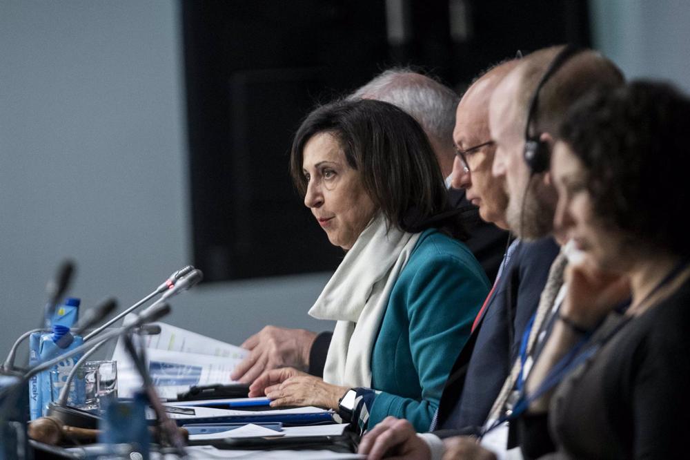 The Minister of Defense, Margarita Robles, speaks at the opening speech of the Security and Defense Committee (DSC) of the NATO Parliamentary Assembly. The