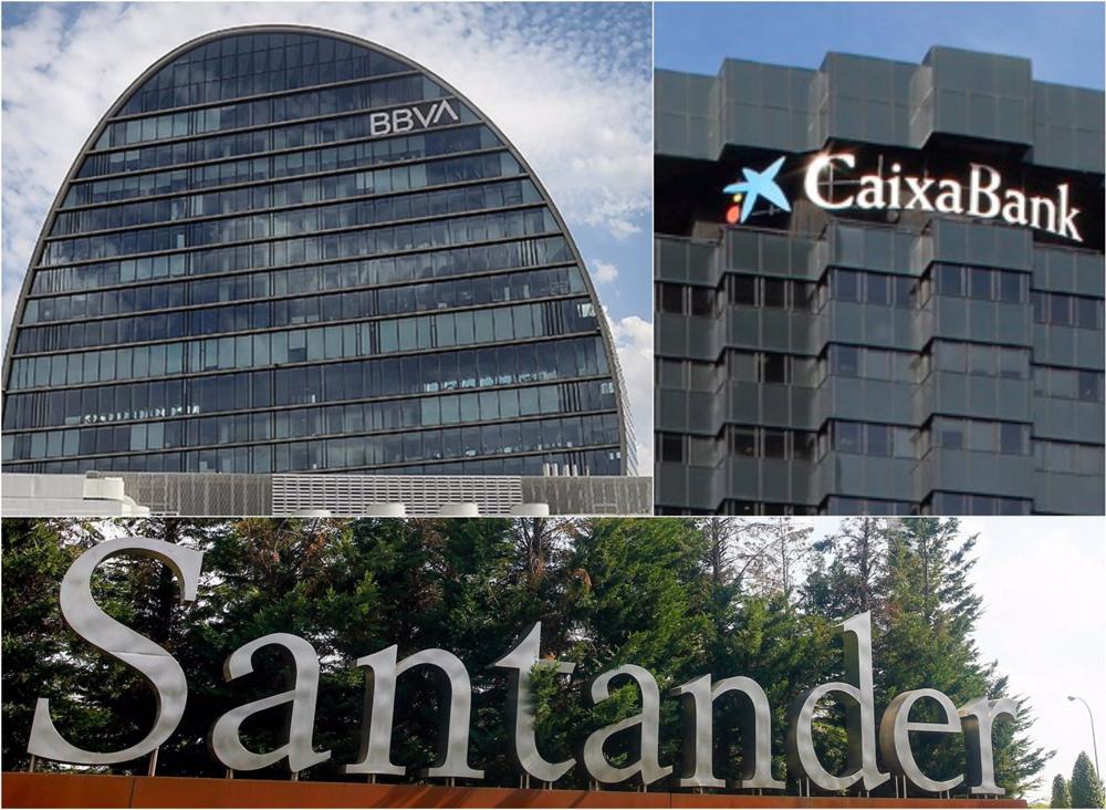 Archivo - Sedes de BBVA, CaixaBank y Santander. Archivo