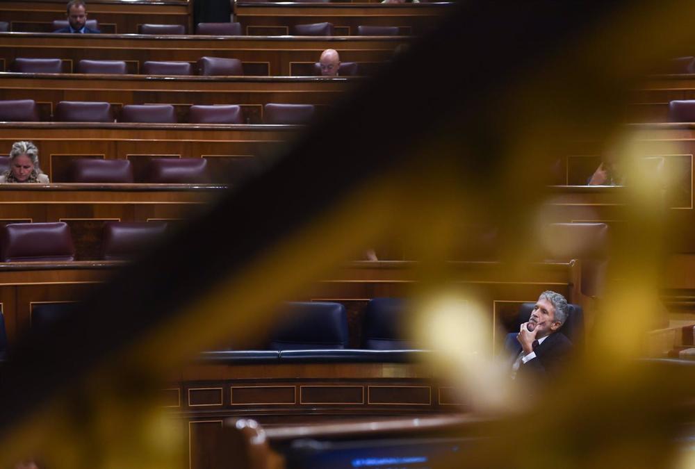 El ministro del Interior, Fernando Grande-Marlaska, en una sesión plenaria en el Congreso de los Diputados El