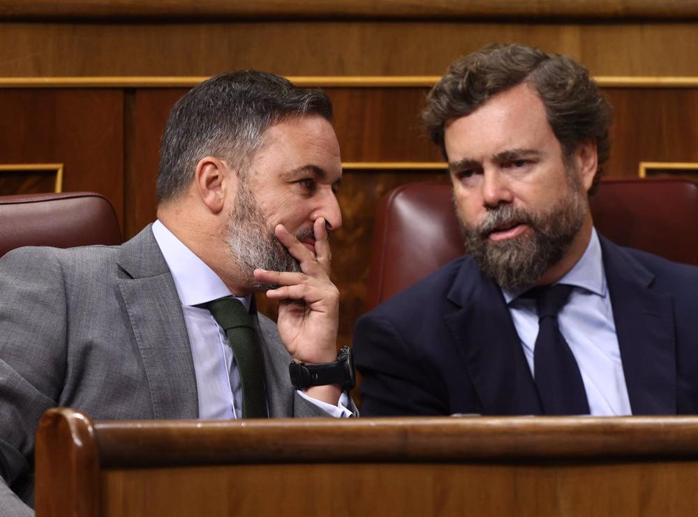 Archivo - El líder de Vox, Santiago Abascal y el portavoz parlamentario de Vox, Iván Espinosa de los Monteros. Archivo