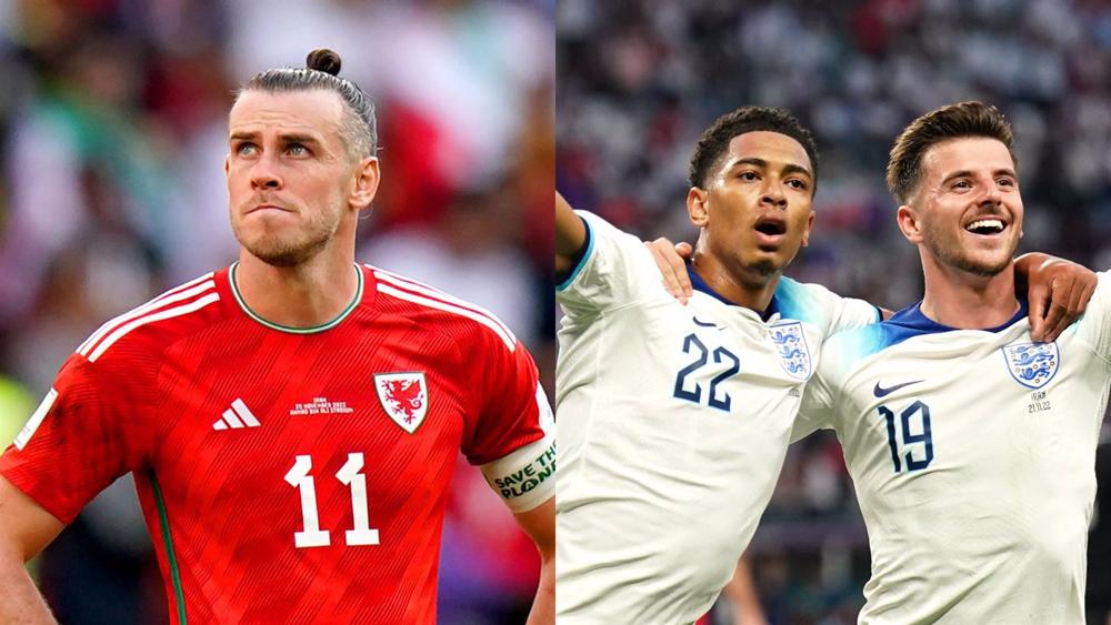 El futbolista galés Gareth Bale (izquierda) y los jugadores ingleses Jude Bellingham y Mason Mount, en el Mundial de Catar. El