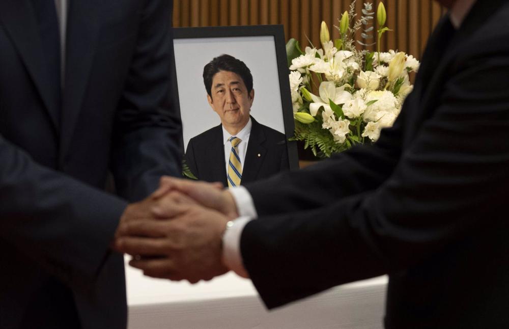 File - File image of a photo of Shinzo Abe after his assassination. File