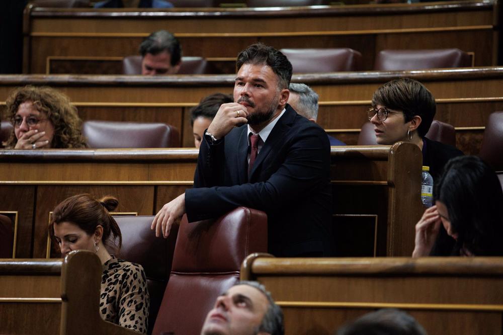 El portavoz parlamentario de ERC, Gabriel Rufián, en una sesión plenaria en el Congreso de los Diputados. El