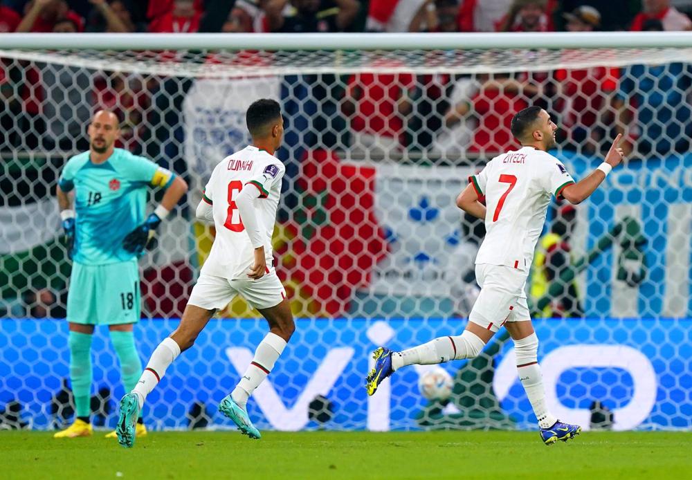 El extremo marroquí Hakim Ziyech celebra un gol ante Canadá en el Mundial de Catar. El