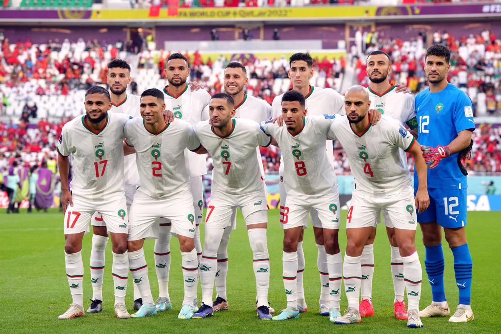 La selección de fútbol de Marruecos antes del enfrentamiento con Bélgica en el Mundial de Qatar La