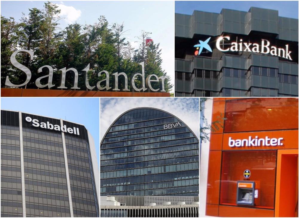 Archivo - Logo de Santander, CaixaBank, BBVA, Sabadell y Bankinter. Archivo