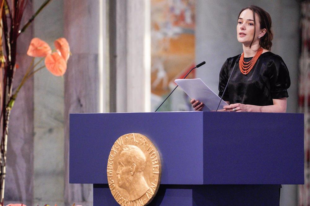 10 dicembre 2022, Norvegia, Oslo: Oleksandra Matviychuk, rappresentante dell'organizzazione ucraina Center for Civil Liberties (CCL), interviene alla cerimonia di consegna del Premio Nobel per la Pace 2022. Il Premio Nobel per la Pace di quest'anno è stato assegnato ad attivisti per i diritti umani di B 10
