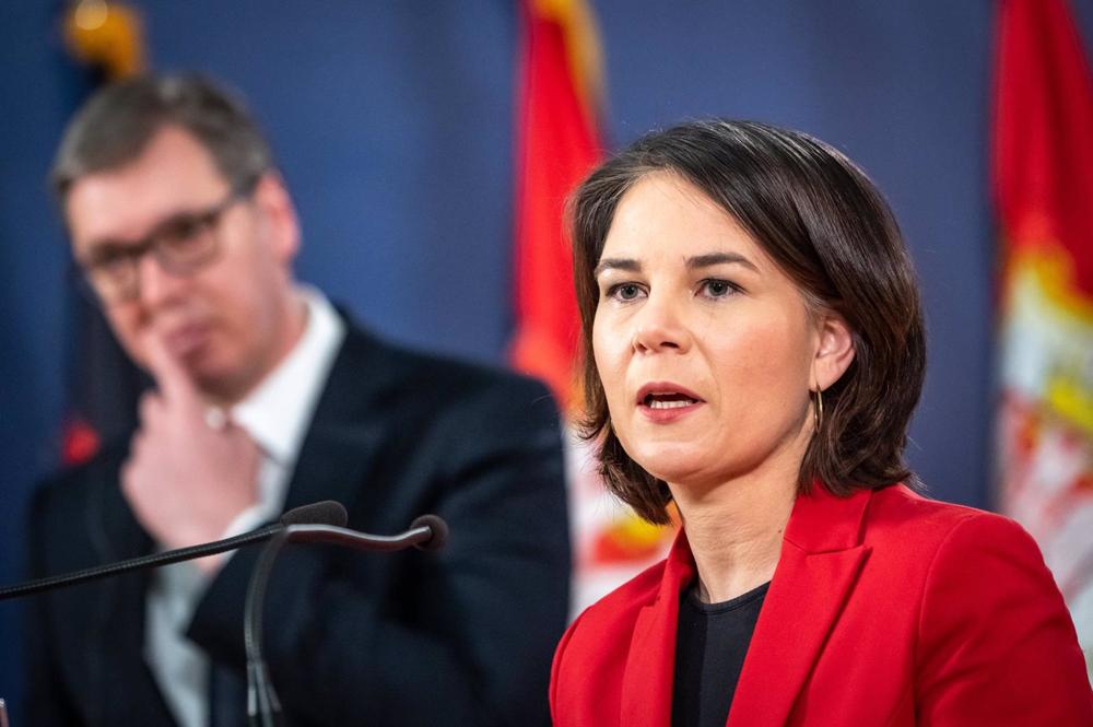 Archive - La ministre allemande des Affaires étrangères Annalena Baerbock et le président serbe Aleksandar Vucic Archive