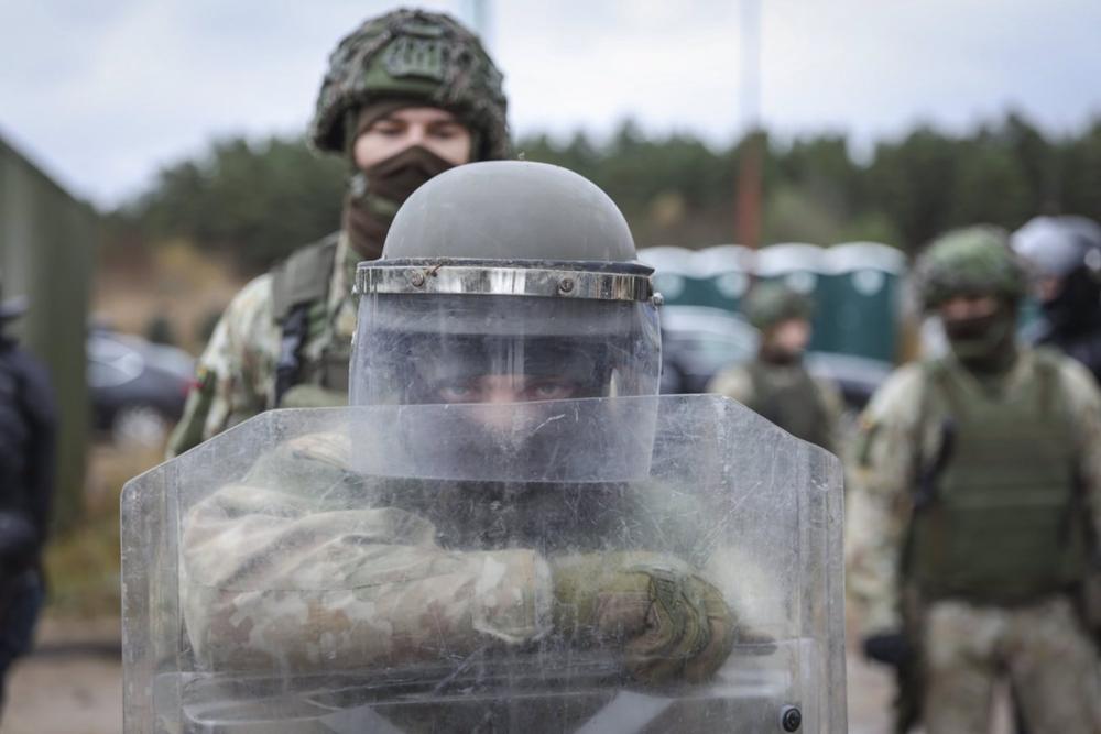 File - File image of servicemen on the border with Belarus. File