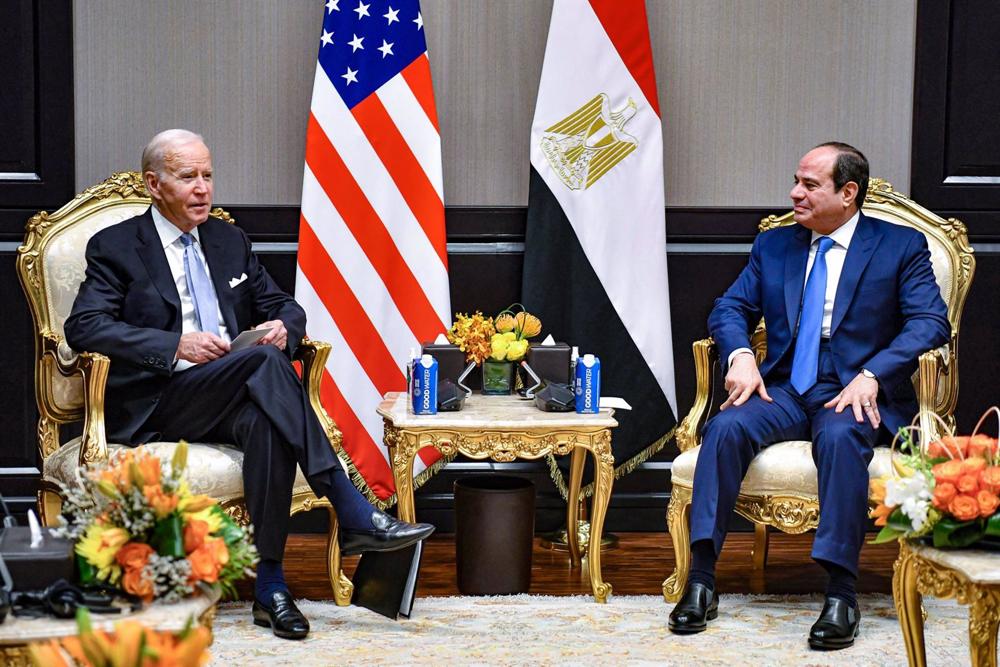 Arquivo - O Presidente dos EUA Joe Biden e o Presidente do Egipto Abdelfatá al-Sisi Arquivo