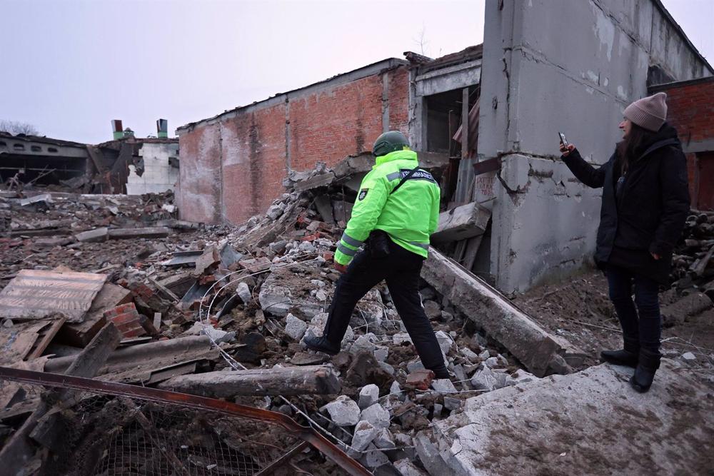 A building in ruins after a Russian projectile hit in Ukraine A
