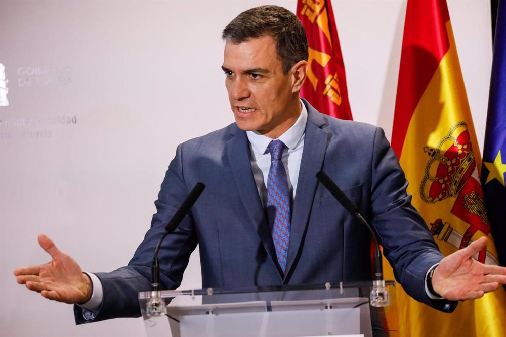 El presidente del Gobierno de España, Pedro Sánchez, interviene en la inauguración de la línea de AVE Madrid-Murcia, en la estación Murcia del Carmen, a 19 de diciembre de 2022, en Murcia (España). En el viaje inaugural, que realiza el trayecto Madrid-El El