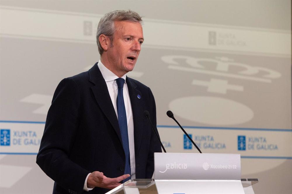 El presidente de la Xunta, Alfonso Rueda, en la rueda de prensa tras la reunión semanal del Gobierno gallego. El