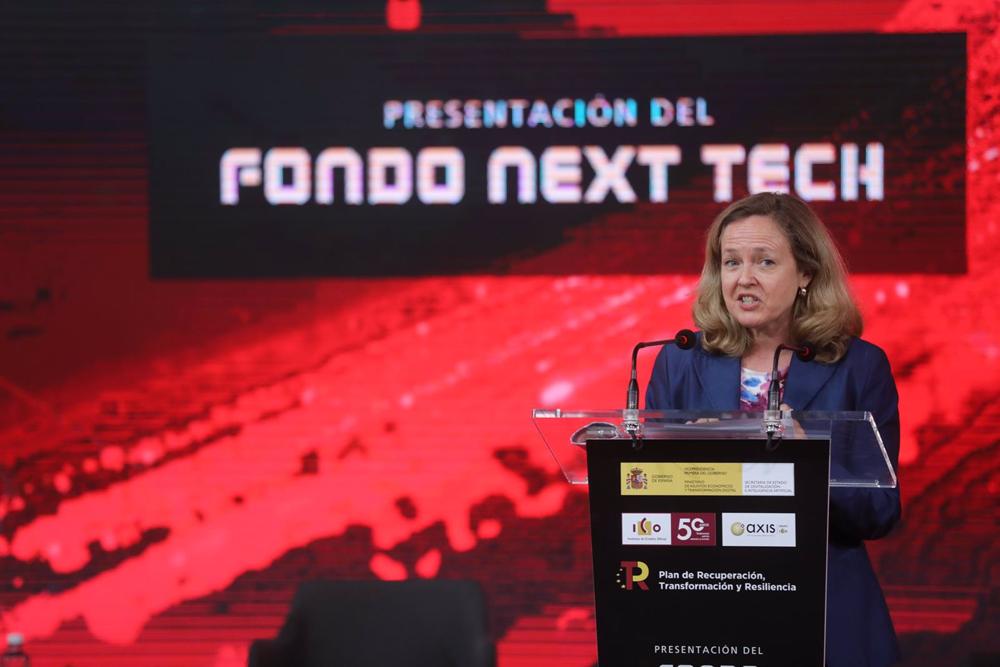 Archivo - La vicepresidenta primera y ministra de Asuntos Económicos y Transformación Digital, Nadia Calviño, durante el acto de presentación del fondo Next Tech en una imagen de archivo. Archivo