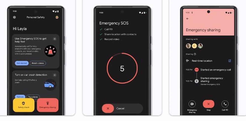 Interfaz de Personal Safety de Google para Pixel Interfaz