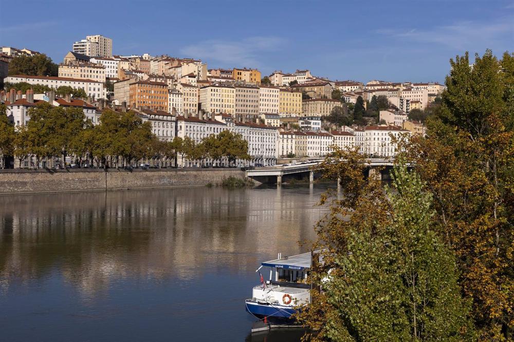 Der Fluss Rhône in Lyon, Frankreich Der