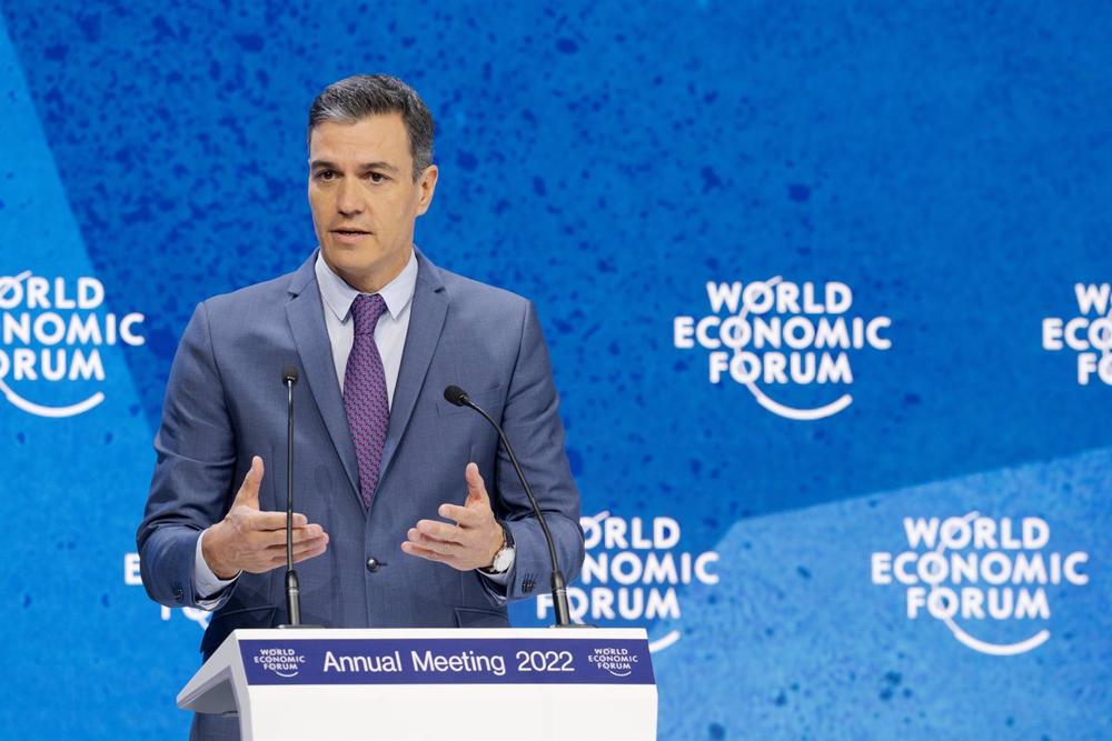 Archivo - El presidente del Gobierno, Pedro Sánchez, interviene en la reunión anual 2022 del Foro de Davos Archivo