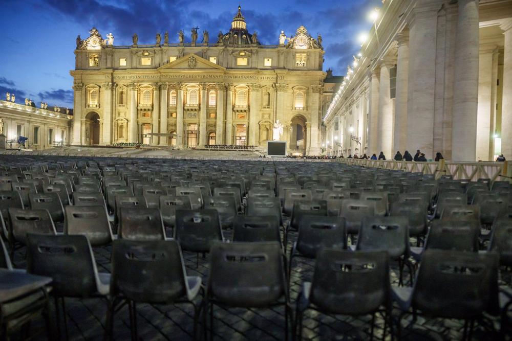 St. Peter's Square at the Vatican finalizes preparations for the celebration of Benedict XVI's funeral St.