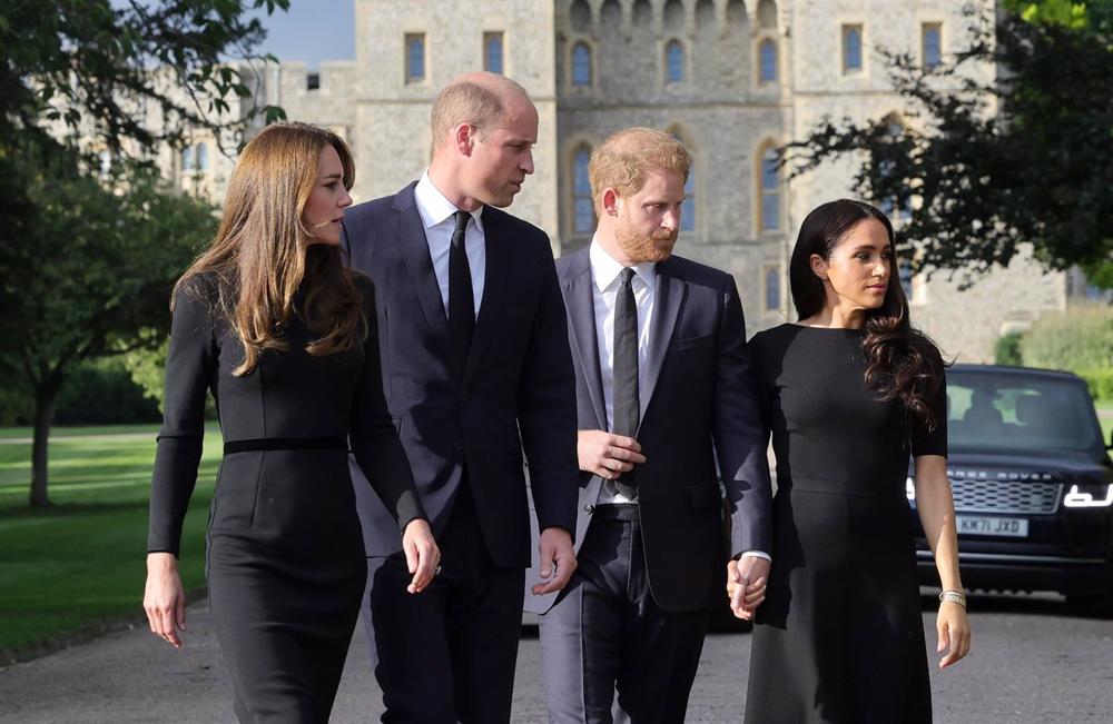 Archivio - Il Duca e la Duchessa di Sussex, Harry e Meghan Markle, e William, Principe di Galles, con la moglie Catherine. Archivio