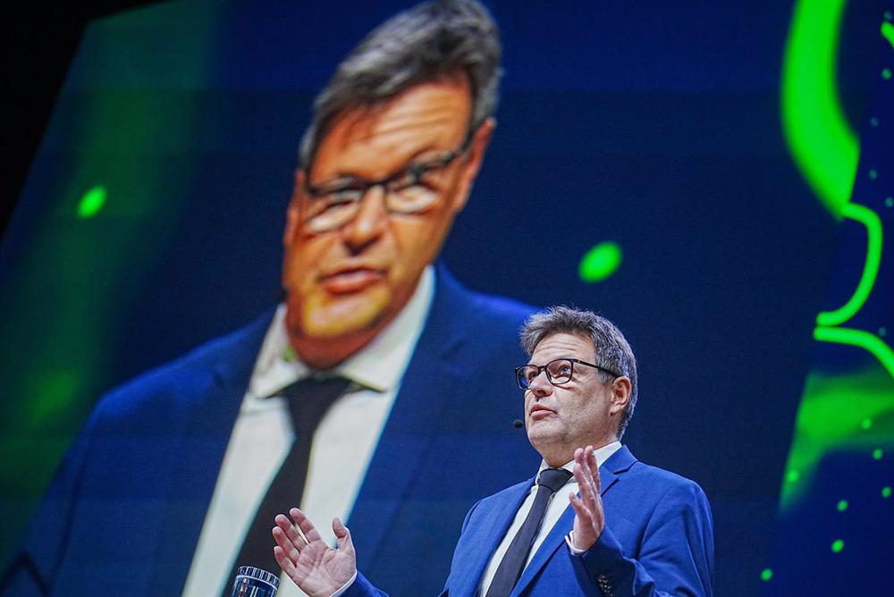 Il Ministro dell'Economia e Vice Cancelliere tedesco Robert Habeck durante una conferenza nella capitale norvegese Oslo. Il