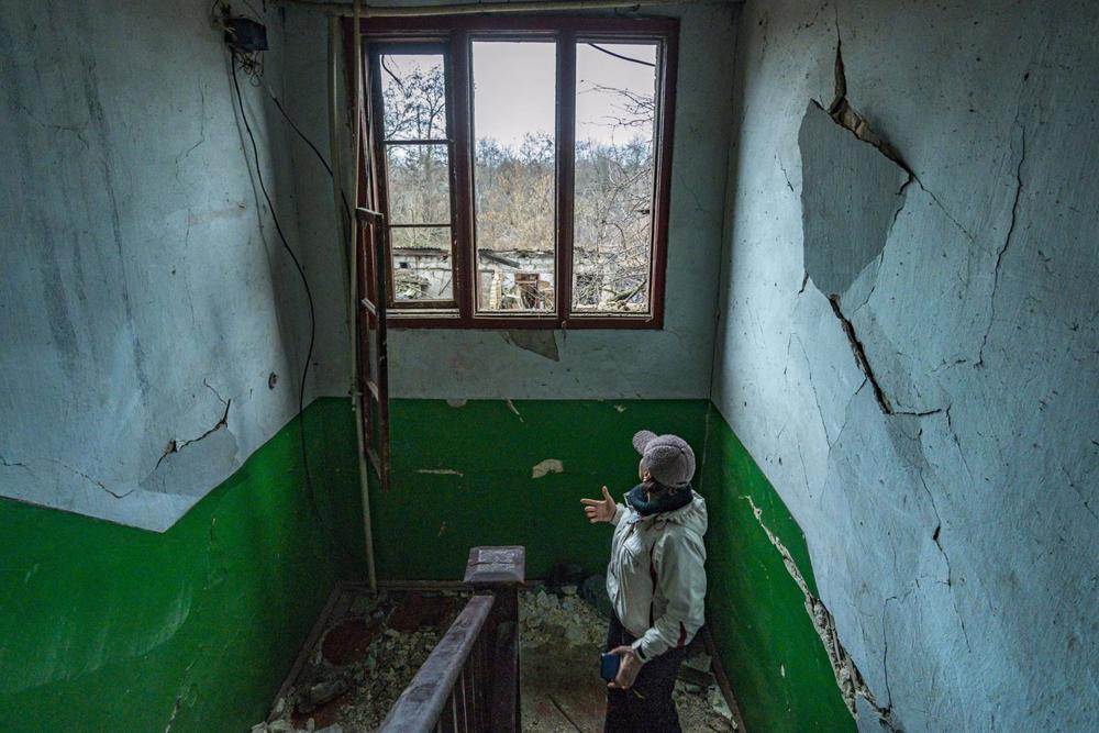War-damaged building in Donetsk, Ukraine War-damaged