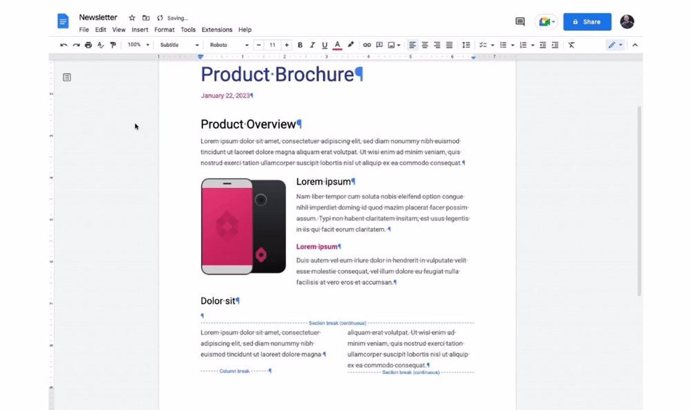 Vista de Google Docs Vista