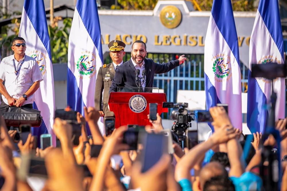 Archive - President of El Salvador, Nayib Bukele, in front of the Legislative Assembly. Archive