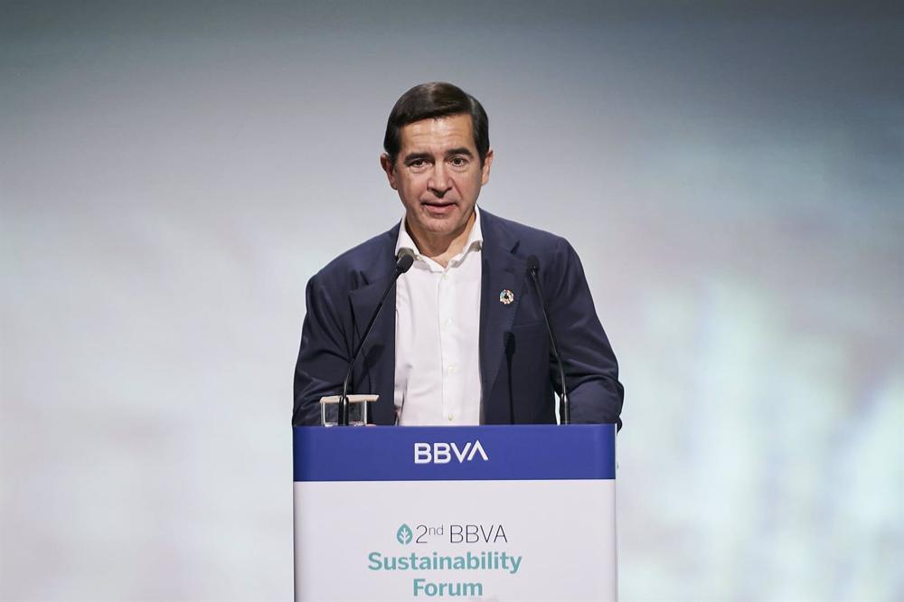 Archivo - El presidente del BBVA, Carlos Torres Vila, interviene en la II edición del BBVA Sustainability Forum, en la Ciudad BBVA, a 15 de septiembre de 2022, en Madrid. Archivo