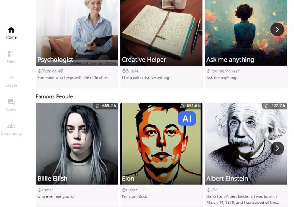 Web de Character.AI. Web