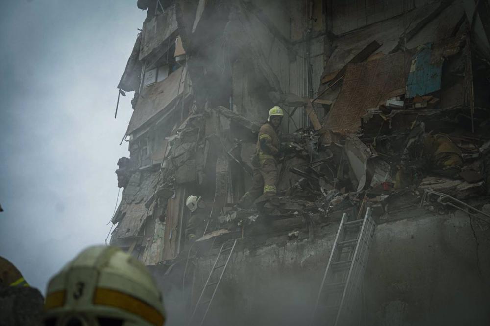 Residential building destroyed by a Russian attack in Dnipro Residential