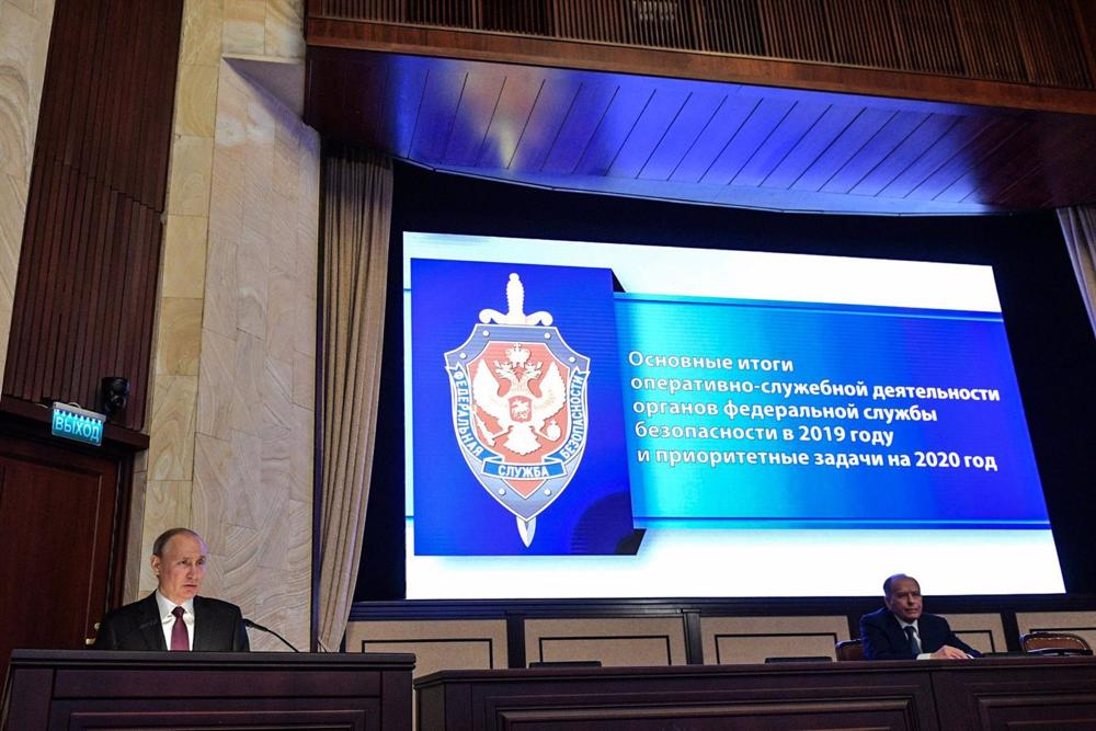 Archivo - El presidente de Rusia, Vladimir Putin, dando un discurso en 2020 en la sede del Servicio Federal de Seguridad (FSB) Archivo