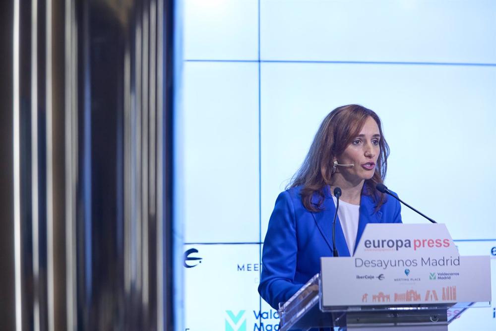 La portavoz de Más Madrid en la Asamblea de Madrid, Mónica García, interviene durante un desayuno informativo de Europa Press, en el Meeting Place, a 23 de enero de 2023, en Madrid (España). La
