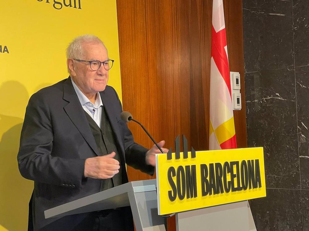 El líder de ERC en el Ayuntamiento de Barcelona, Ernest Maragall, en rueda de prensa. El