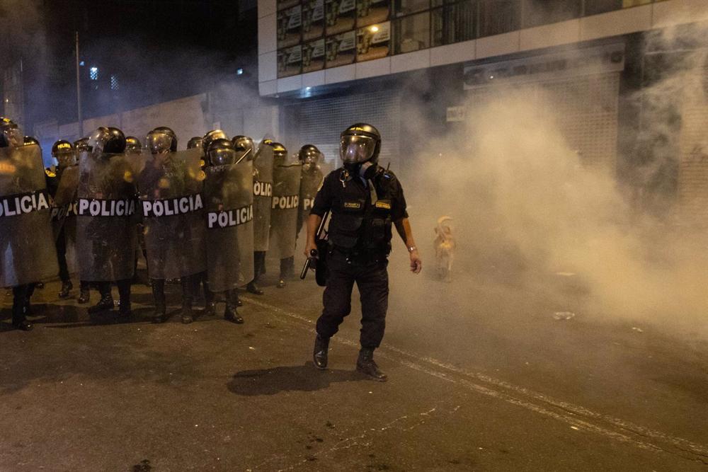 Riot police officers during the protests against Dina Boluarte in Peru. Riot