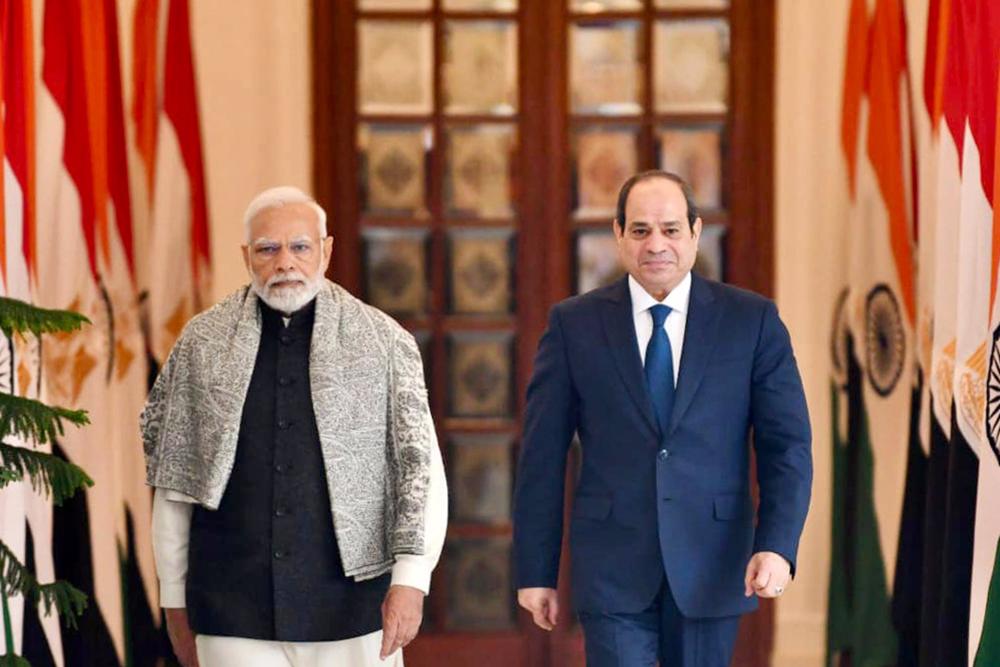 Il presidente egiziano Abdelfattah al-Sisi e il primo ministro indiano Narendra Modi Il