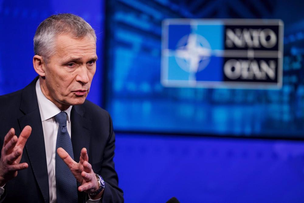 O Secretário-Geral da OTAN Jens Stoltenberg durante uma entrevista com a agência noticiosa sul-coreana Yonhap. O