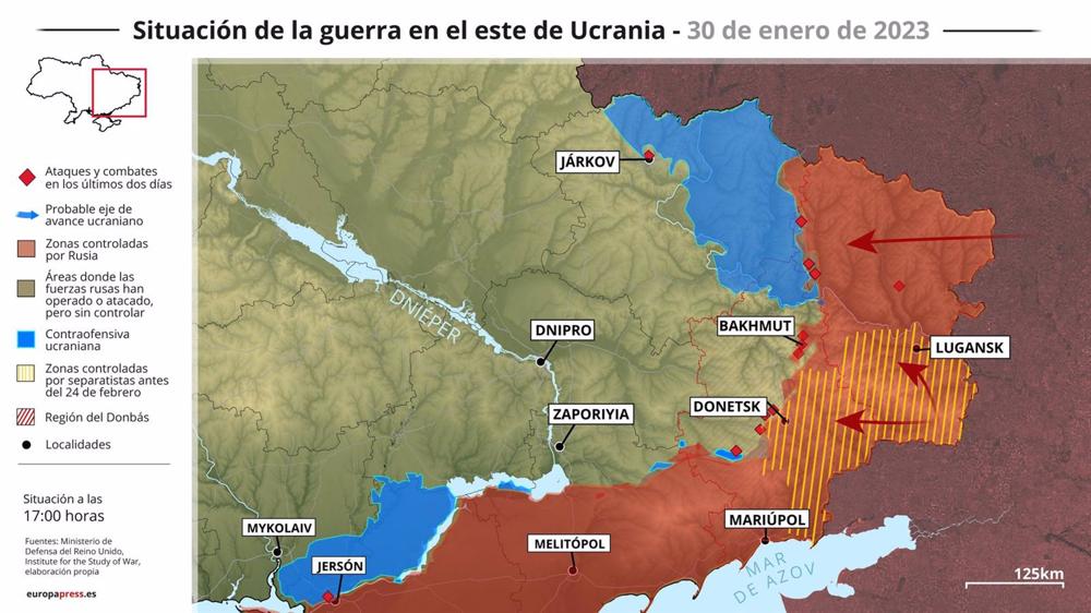 Maps and graphs of the war situation in Ukraine.